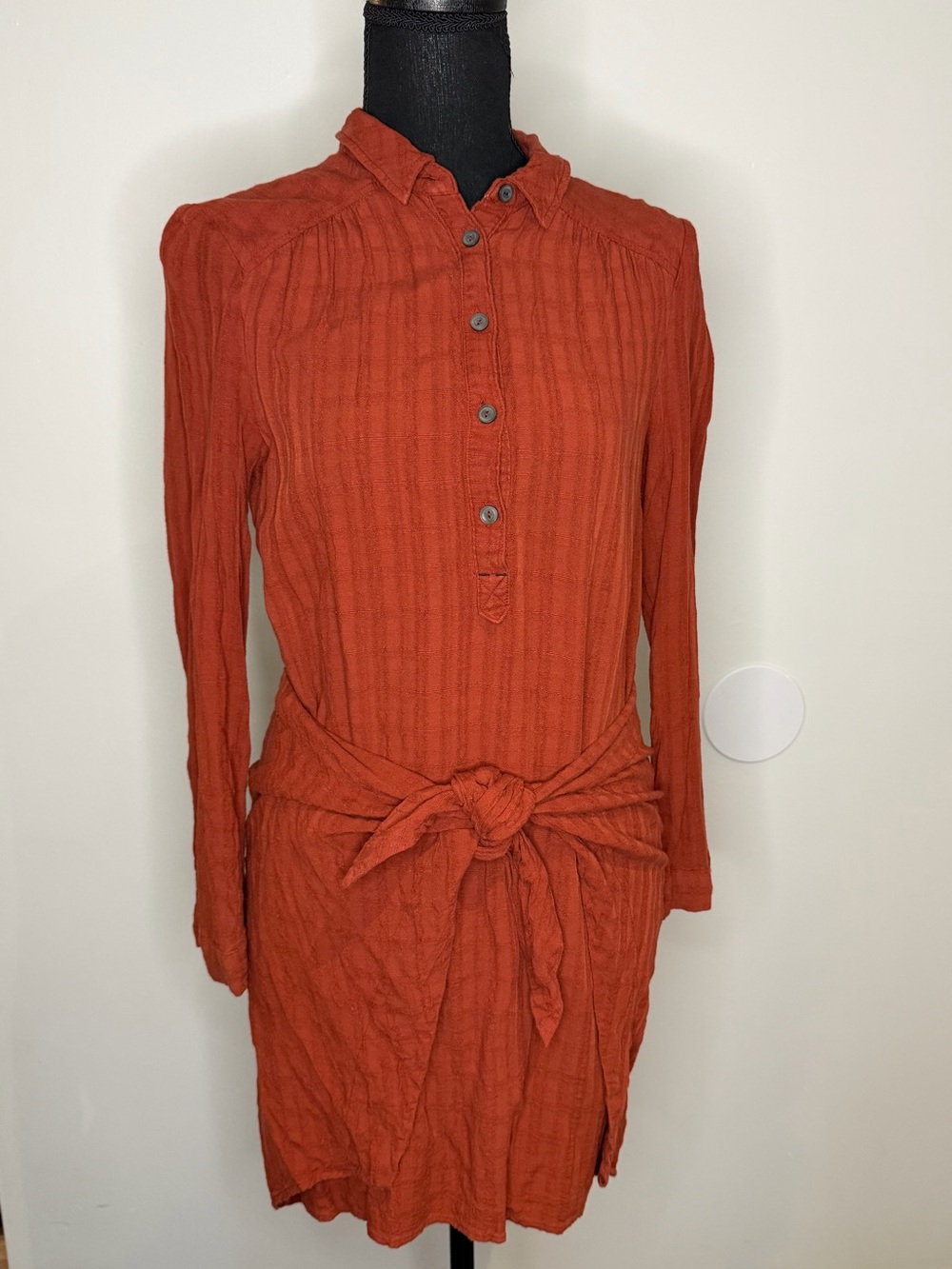 Anthropologie Maeve Bloomsbury Tie Front Shirt Dress Rust Orange - Size 4